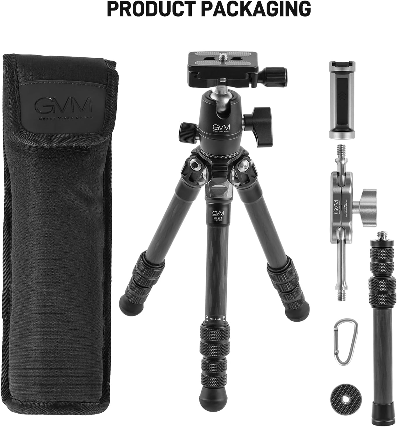 GVM Carbon Fiber Camera Tripod, Tripod for Camera and Phone, Heavy Duty Camera Tripod Stand with 360° Panorama Ball Head Quick Release Plate & Mobile Phone Clip for Max Load 15 LB