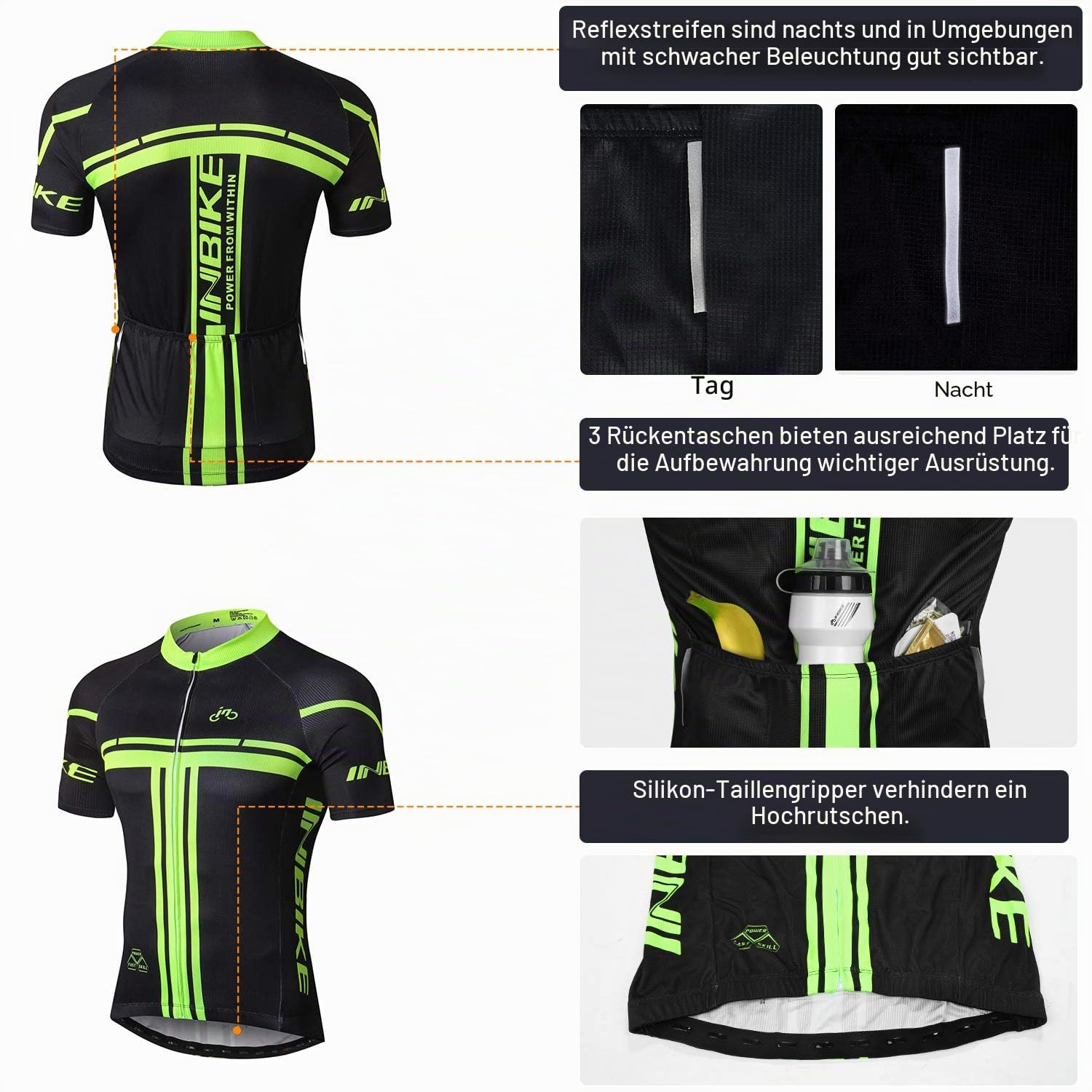 INBIKE Radtrikot Set Herren Kurzarm mit Sitzpolster Schnell Trocknend Atmungsaktiv Fahrradbekleidung Fahrradtrikot+Trägerhose/Radlerhose für Radfahren MTB Rennrad QG194
