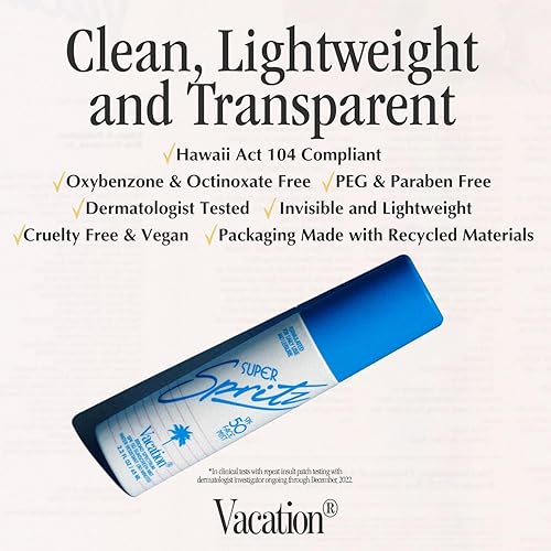 Miniatura 4 de Vacation Super Spritz SPF 50 Spray Facial, Spray protector solar facial diario, limpio y ligero, resistente al agua, no comedogénico, vegano, tamaño