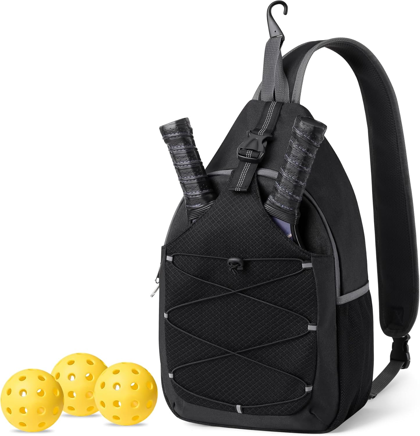 Rejolly New Tennis Racket Sling Bag For Women Men Quilted Water Resistant Racquet Cover One Shoulder Crossbody Bags For Pickleball Paddles, Badminton Racquet Black - View #14
