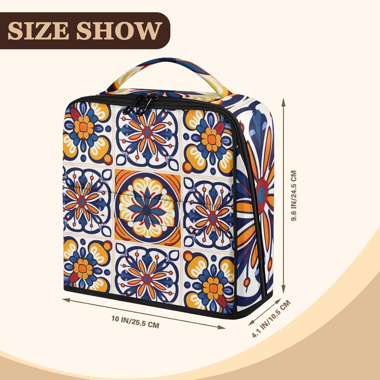 Mexican Floral Ceramic Print Standing Makeup Bag image 3