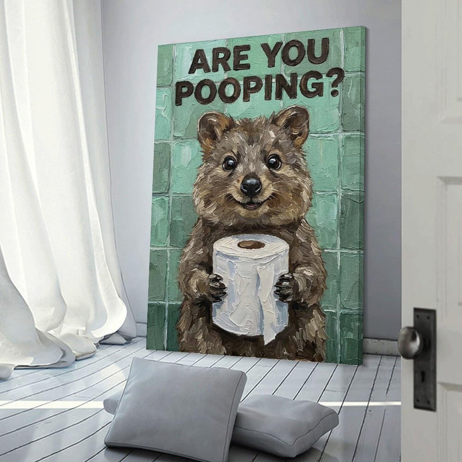 Junmoney Quokka with Toilet Paper Painting Home Decor Wall Art 20x30inch(50x75cm), for Gallery Wall Layouts in Home Or Office, A Versatile Canvas Print for Layering