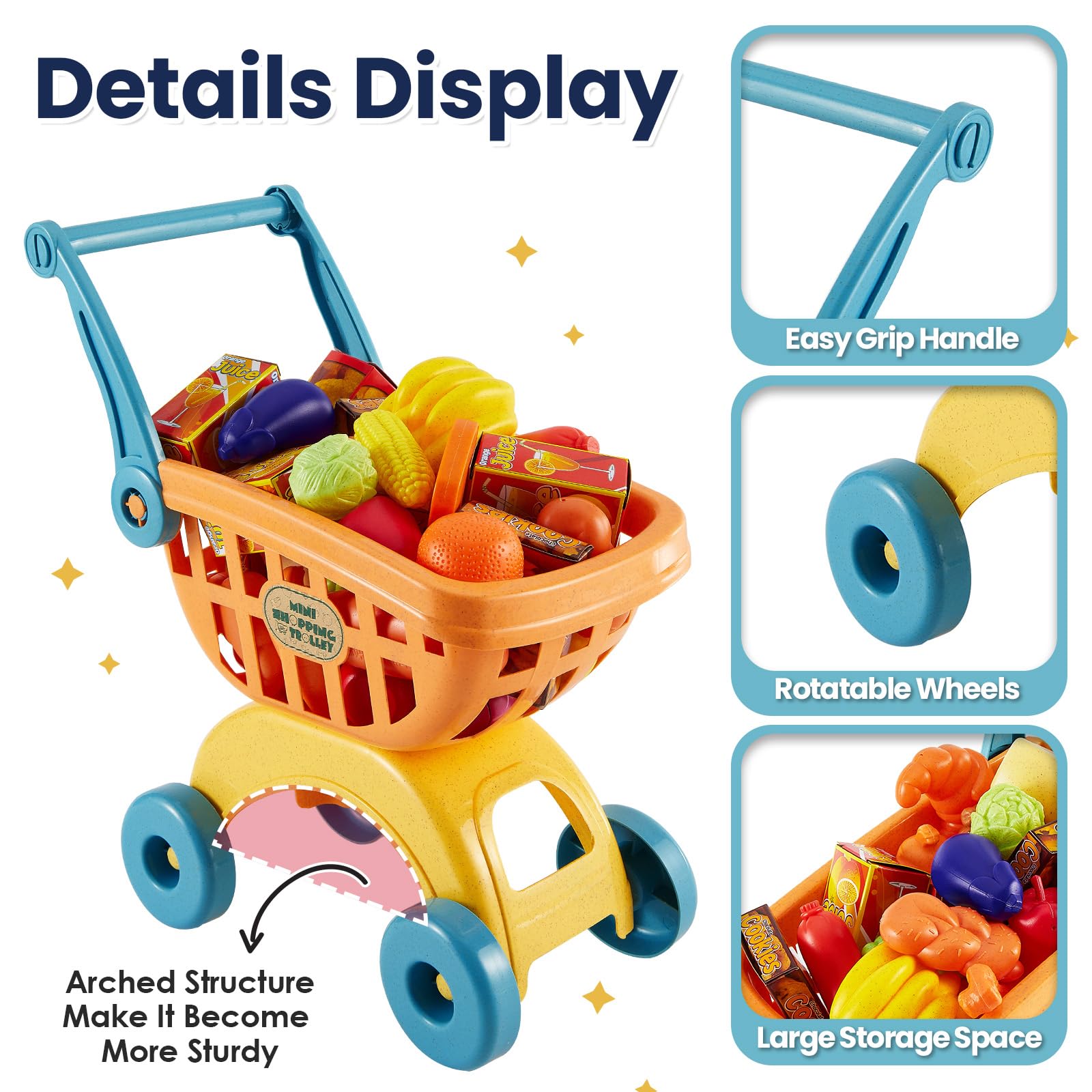Caddie Supermarché Enfant 98 Pièces - Jeu D'imitation Course - Avec Aliments Jouets - Dès 3 Ans