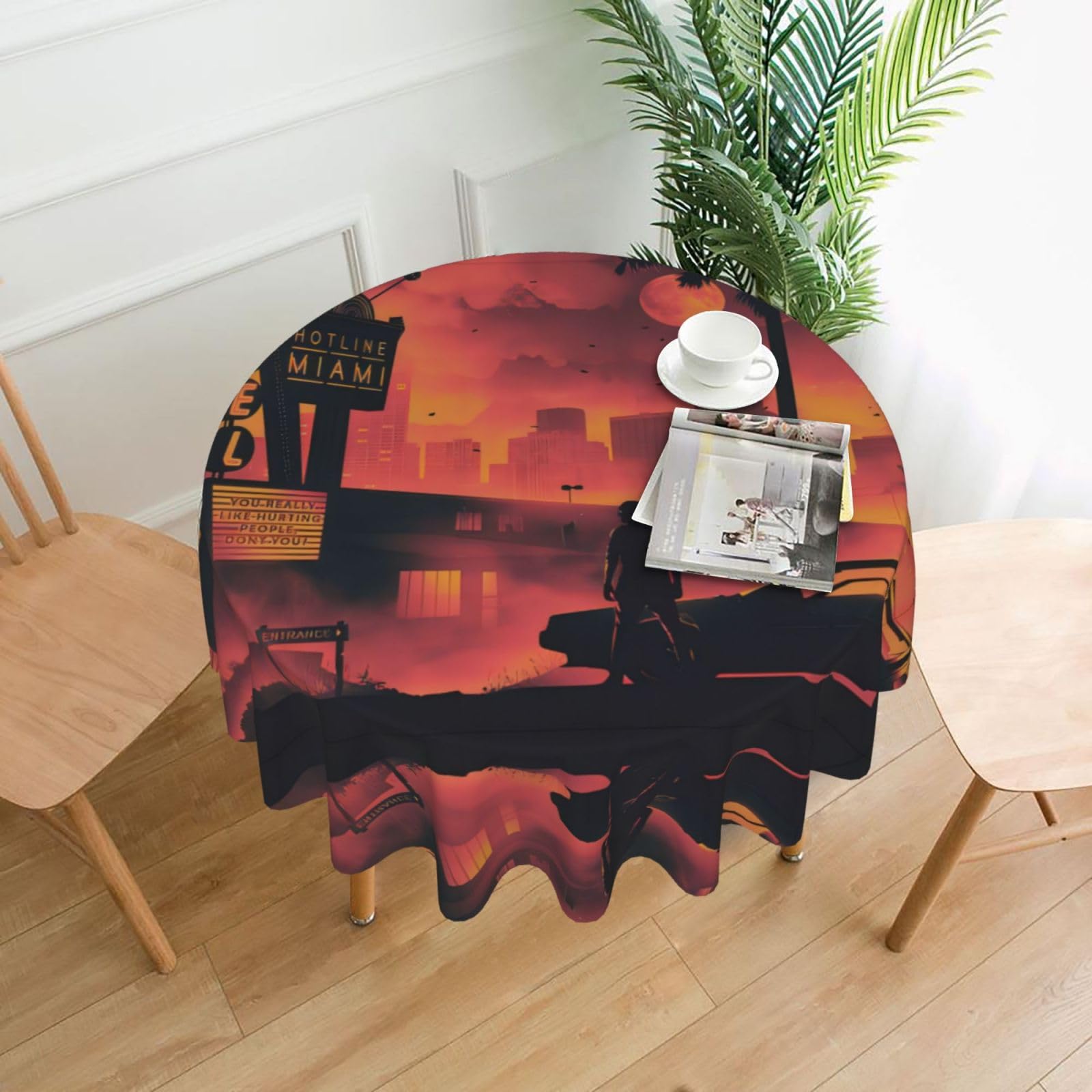 ZHAOUR Miami Print Round Washable Tablecloth – Table Cover
