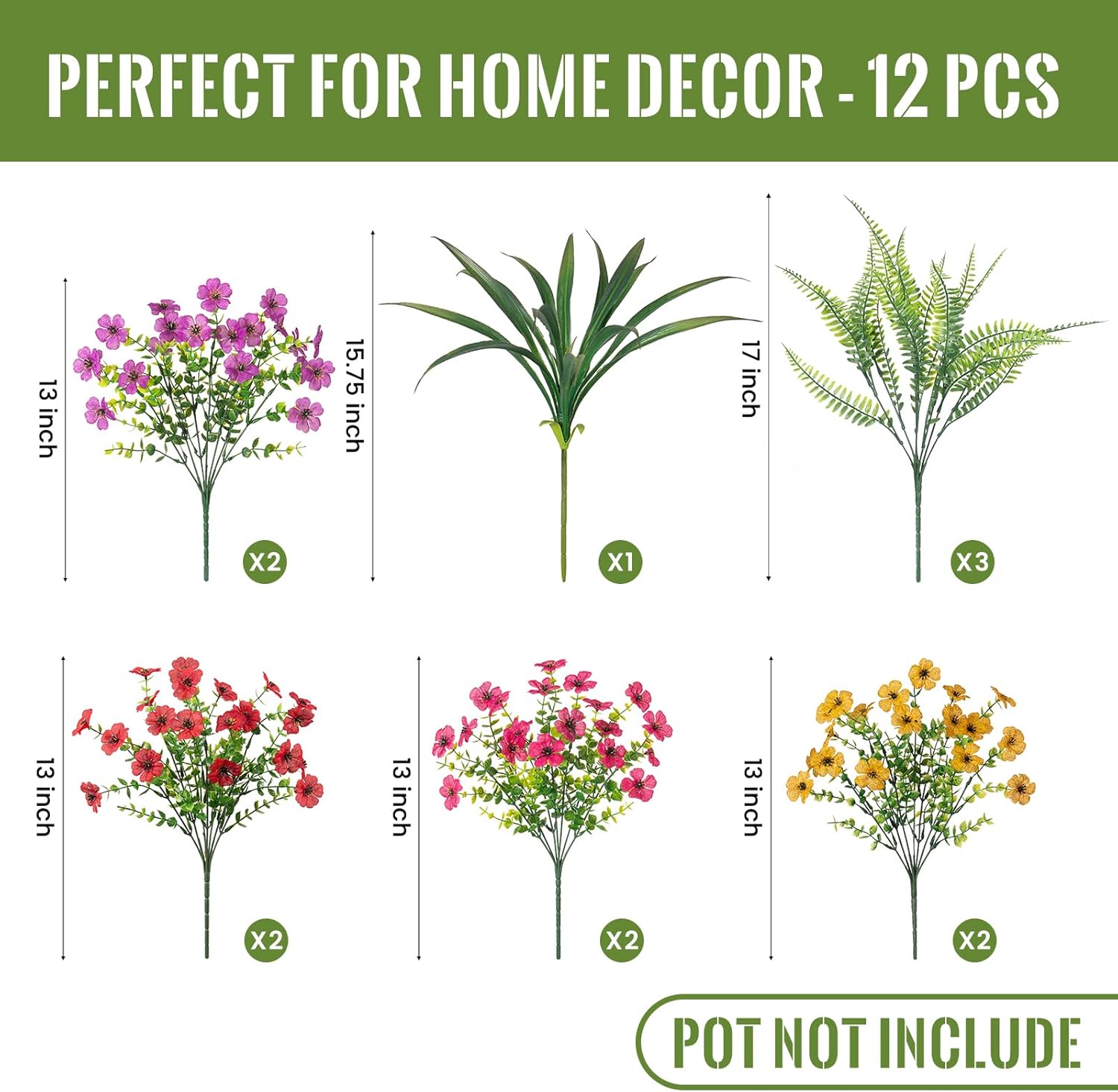 INXUGAO Artificial Fake Flowers Plants for Outdoor Spring Summer Decor, 12 Bundles Faux Silk Flowers for Outdoor Outside Planter Colorful Daisy UV Resistant Look Real for Front Door Porch Patio Yard