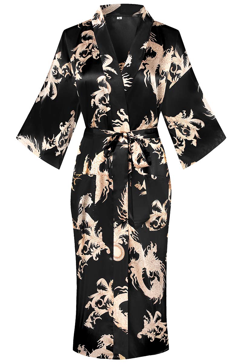 DandyChicWomen's Long Floral Satin Robes Imitation Silk Sleepwear Bridal Dressing Gown for Bridesmaid Nightgown