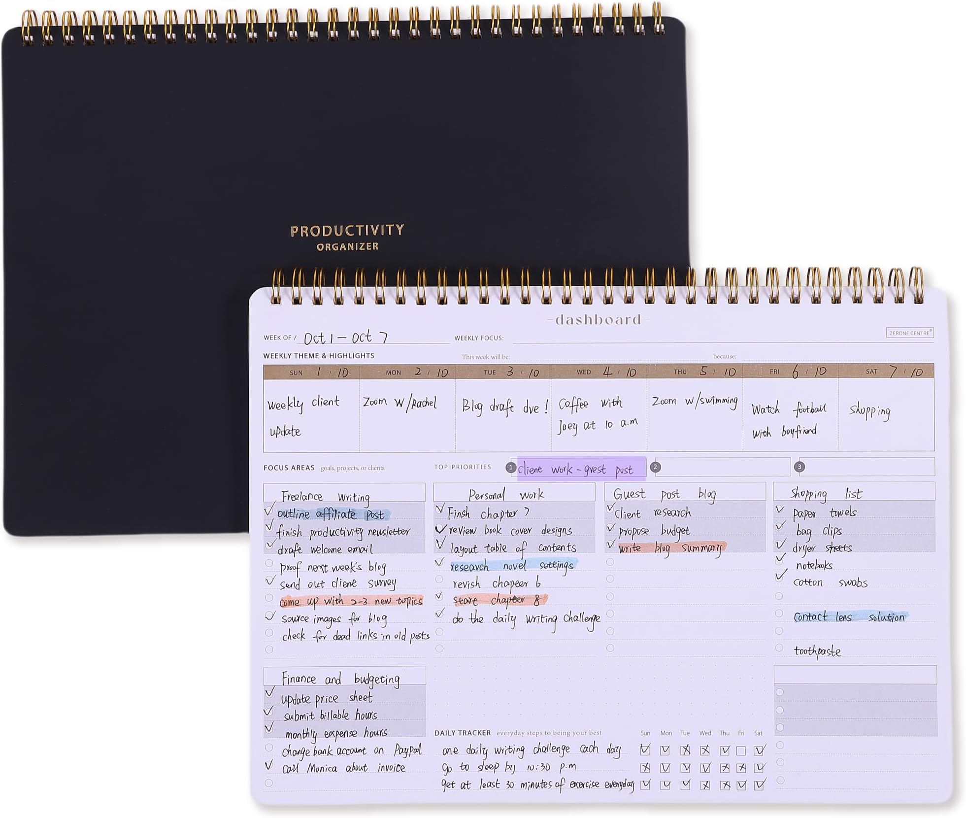 Productivity Weekly Planner - 54 Sheets Dashboard Desk Notepad Has 6 Focus Areas to List Tasks for Goals, Projects, Clients, Academic or Meal-Organize Your Daily Work Efficiently