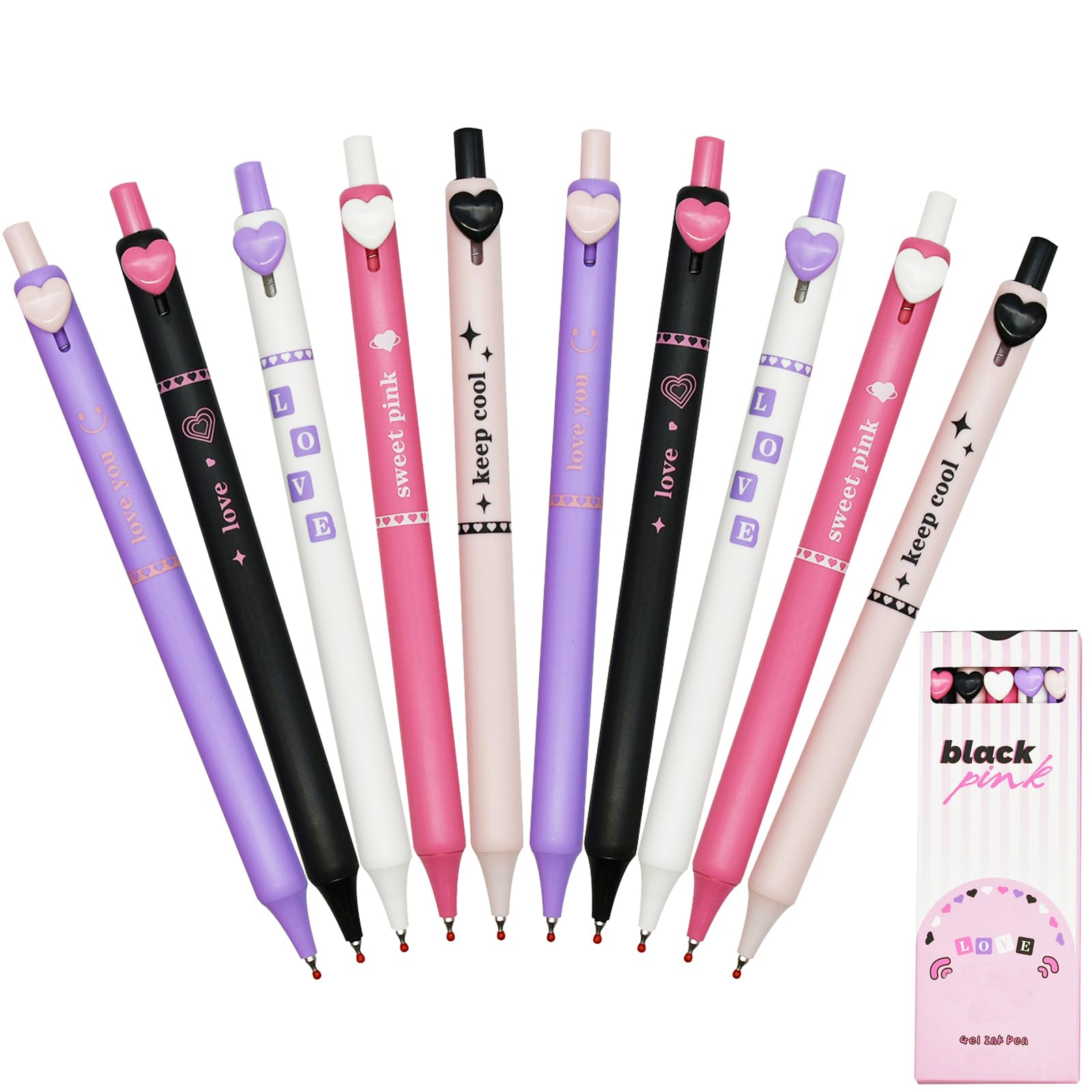 Maydahui 25 Pcs Colorful Heart Shaped Button Pens Retractable Cool Love Heart Gel Press Pens Black Ink For Girls Women Valentine's Day Mother's Day Gift