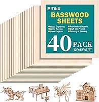 MITINU 40-Pack Basswood Sheets 12x12x1/8" (3mm) - Smooth Unfinished Plywood for Laser Cutting, Wood Burning, Crafts & Models