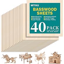 40 Pack Basswood Sheets for Crafts,12"x12"x1/8" 3mm Thick Plywood Sheets with Smooth Surfaces-Unfinished Squares Wood Boards for Laser Cutting, Wood Burning, Architectural Models, Staining