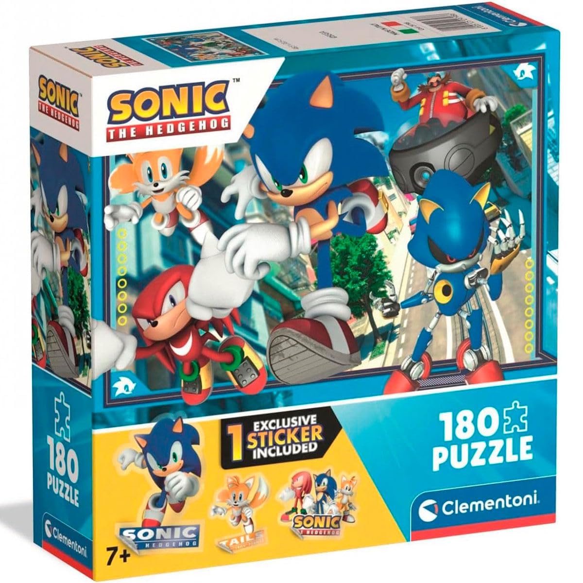 Clementoni - 29798 Children's Puzzle 180 Pieces Supercolor, for Children 7+ Years, Illustration with Sonic Cartoon Characters, with Sticker Included, Gift Idea, Made in Italy, 48.5 x 33.5 cm, 29798