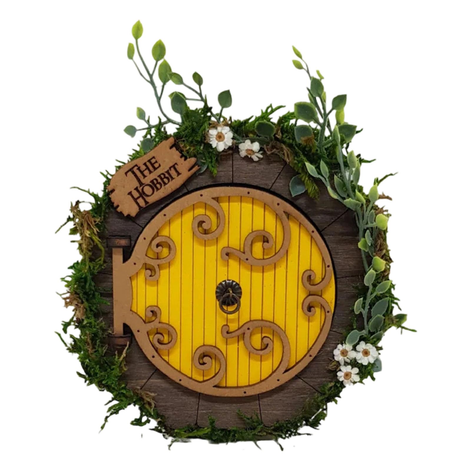 Fantasy Themed Wooden Craft Miniature Fairies Tree Door Ornament Wall Hanging Decors for Home and Garden Yard Decoration Bookshelf Decors