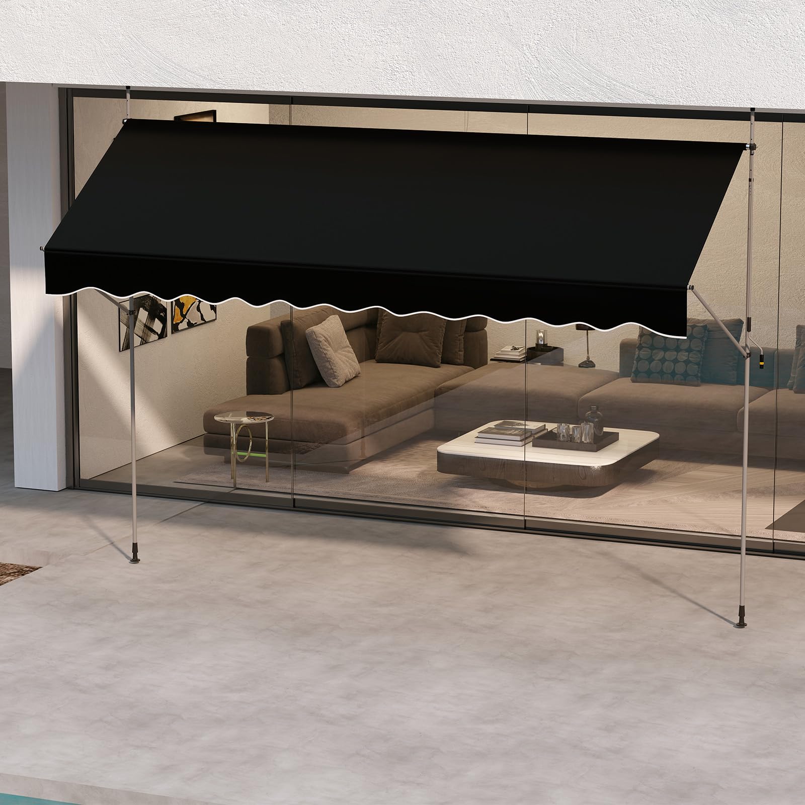 COSTWAY Store Banne Manuel Rétractable de 4 x 1,2M avec Manivelle Hauteur Réglable 210-300CM, Auvent de Terrasse en Aluminium Tissu Oxford Imperméable Anti UV, pour Blacon et Porte (Noir)