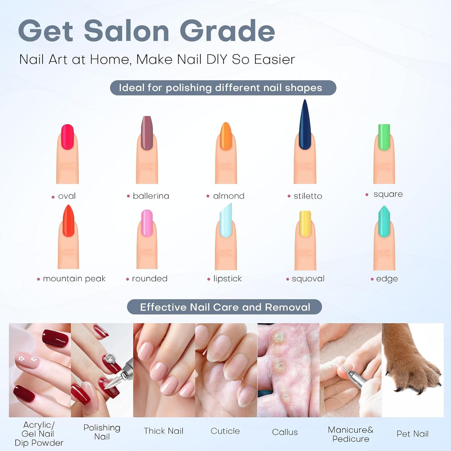 Nail Drill Electric Nail File Kit 45000 RPM Professional Efile Nail Set,Cordless Portable Rechargeable Acrylic Gel Nail Polish Remover Machine Pedicure Manicure Tool for Salon Home White