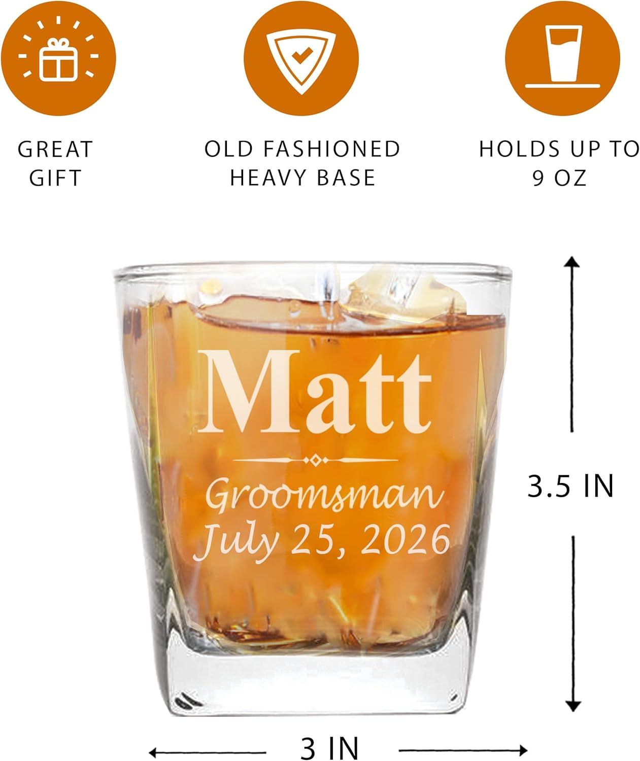 My Personal Memories Set of 1, 4, 5 and More Custom Personalized Whiskey Rocks Glasses for Bachelor Party - Engraved Square Rocks Glass Gifts for Groom, Groomsman - 3-Lines Style (6)