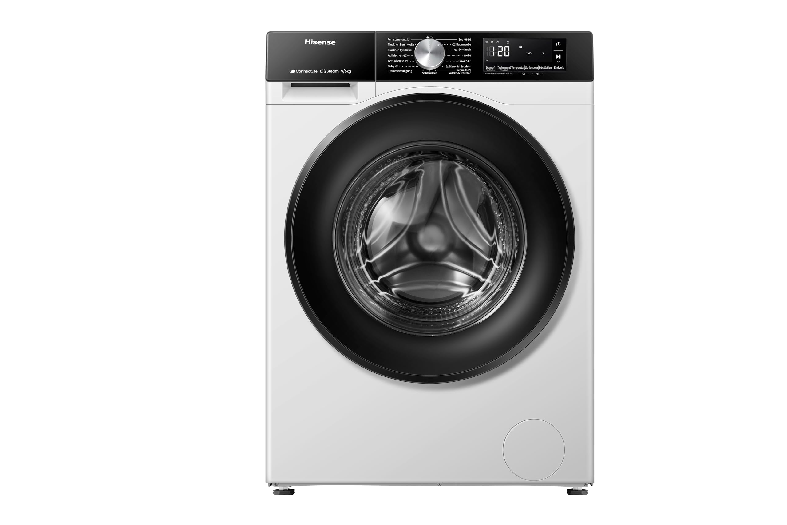 Hisense WD3S9043BW3 Waschtrockner /9 KG /1400 U-Min/ConnectLife /15 Programme/Auto Wash/Pure Steam/Nachladefunktion/Wash&Dry 60' /Selbstdiagnose/Weiß