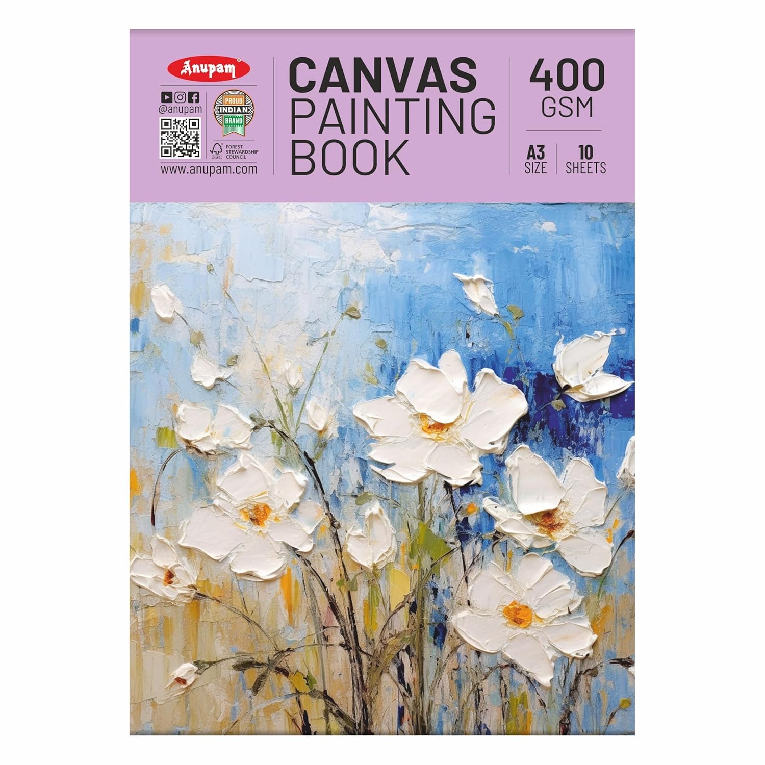 Anupam Canvas Painting pad 100% Cotton Acrylic Gesso Primed with Acid Free Paper 10 Sheets 400 GSM for Acrylic and Oil Painting (A3)