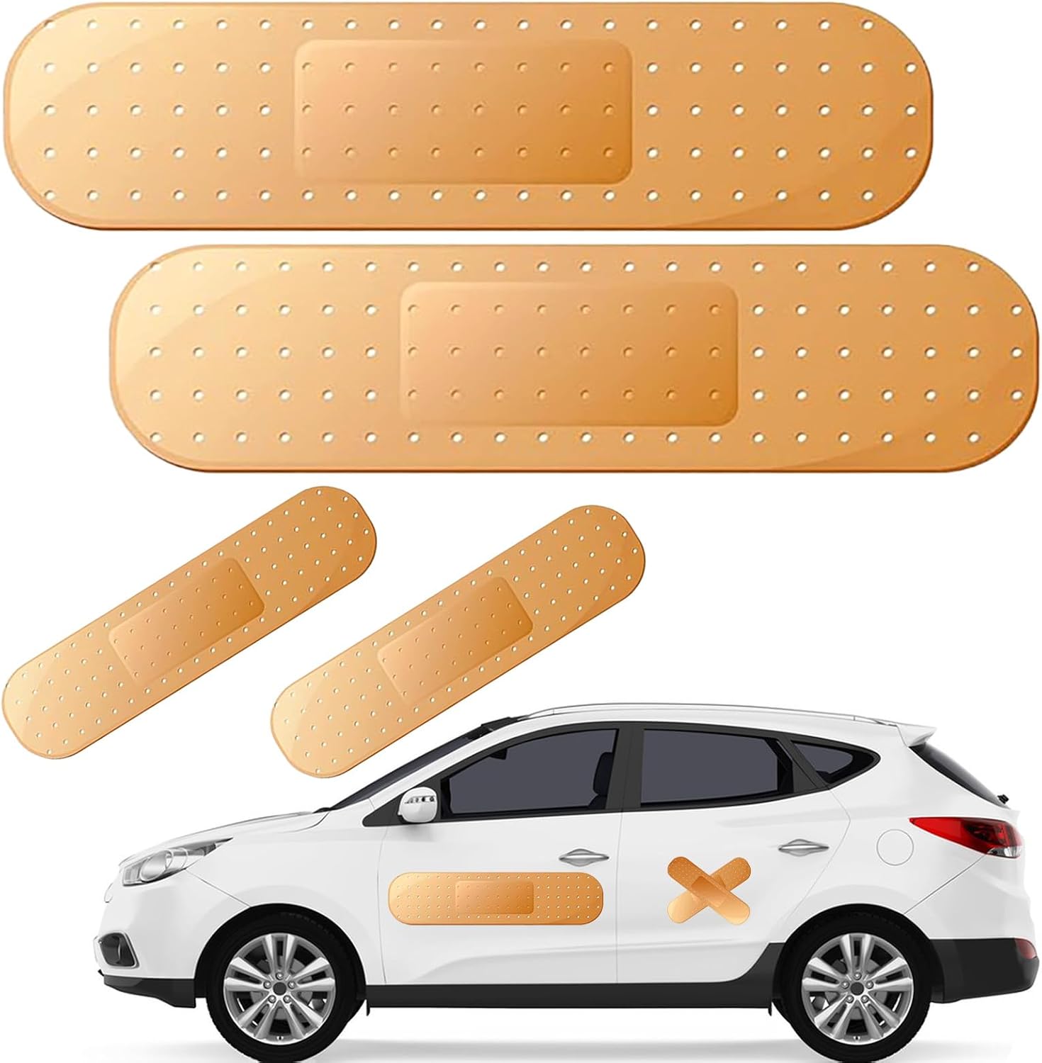 4Pcs Giant Band Car Aid Sticker Funny Bumper Stickers to Cover Crack, Damage, Scratch and Dent(Yellow, 2 Small and 2 Large), Big Bandage Car Decal Patch for Vehicle Body, Automotive Decor Accessories