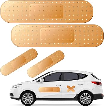 4Pcs Giant Band Car Aid Sticker Funny Bumper Stickers to Cover Crack, Damage, Scratch and DentYellow, 2 Small and 2 Large, Big Bandage Car Decal Patch for Vehicle Body, Automotive Decor Accessories