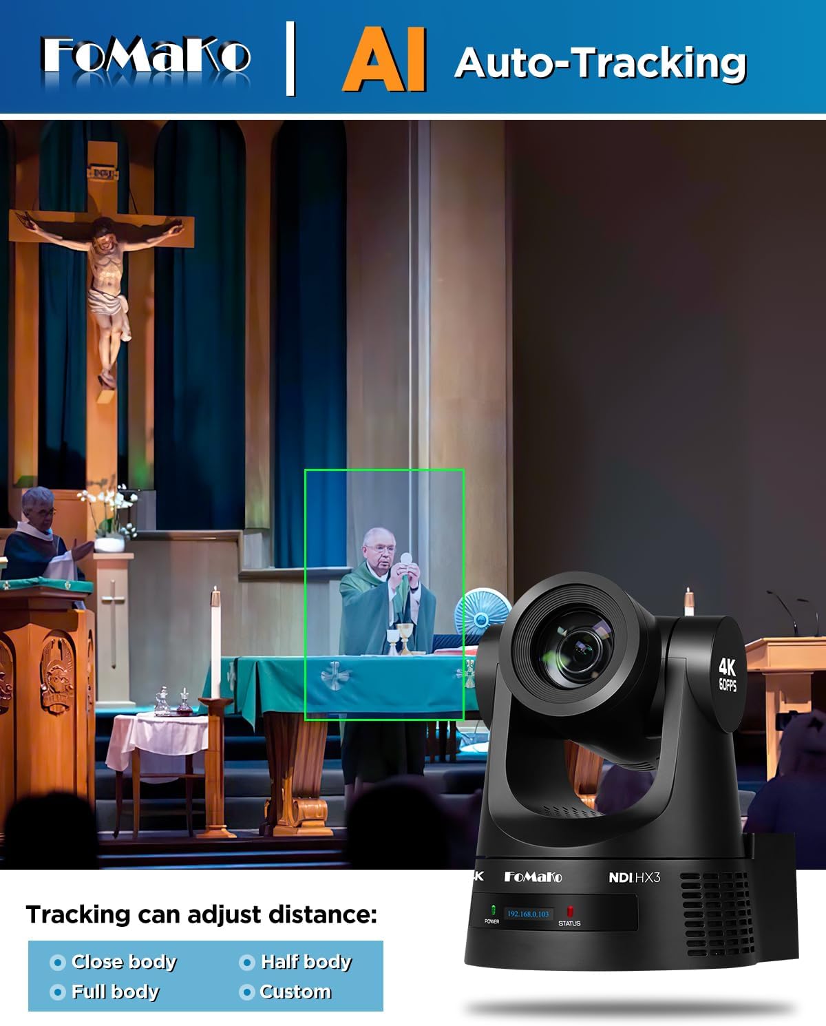 FoMaKo K600N PTZ Camera AI auto-tracking demonstration