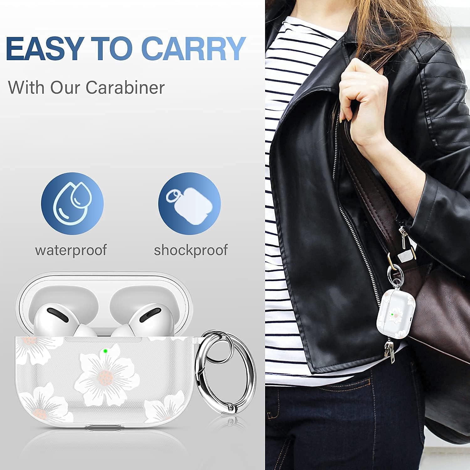 Maxjoy Airpod Pro Case White Flowers with Keychain Floral for Airpods Pro Case Women Girls Apple Airpod Pro Charging Case Cover Protective Case LED Visible (Morning Glory)