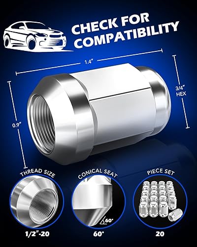Miniatura 9 de Orion Motor Tech Tuercas de llanta de 12 x 20, tuercas de rueda de 12 a 20 compatibles con Ford Explorer Jeep Grand Cherokee Wrangler Liberty