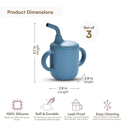 Miniatura 3 de CHILDLIKE BEHAVIOR Mini tazas para beber de mushie  Vaso de silicona con popote para bebés y niños pequeños  Tazas de entrenamiento con tapas y