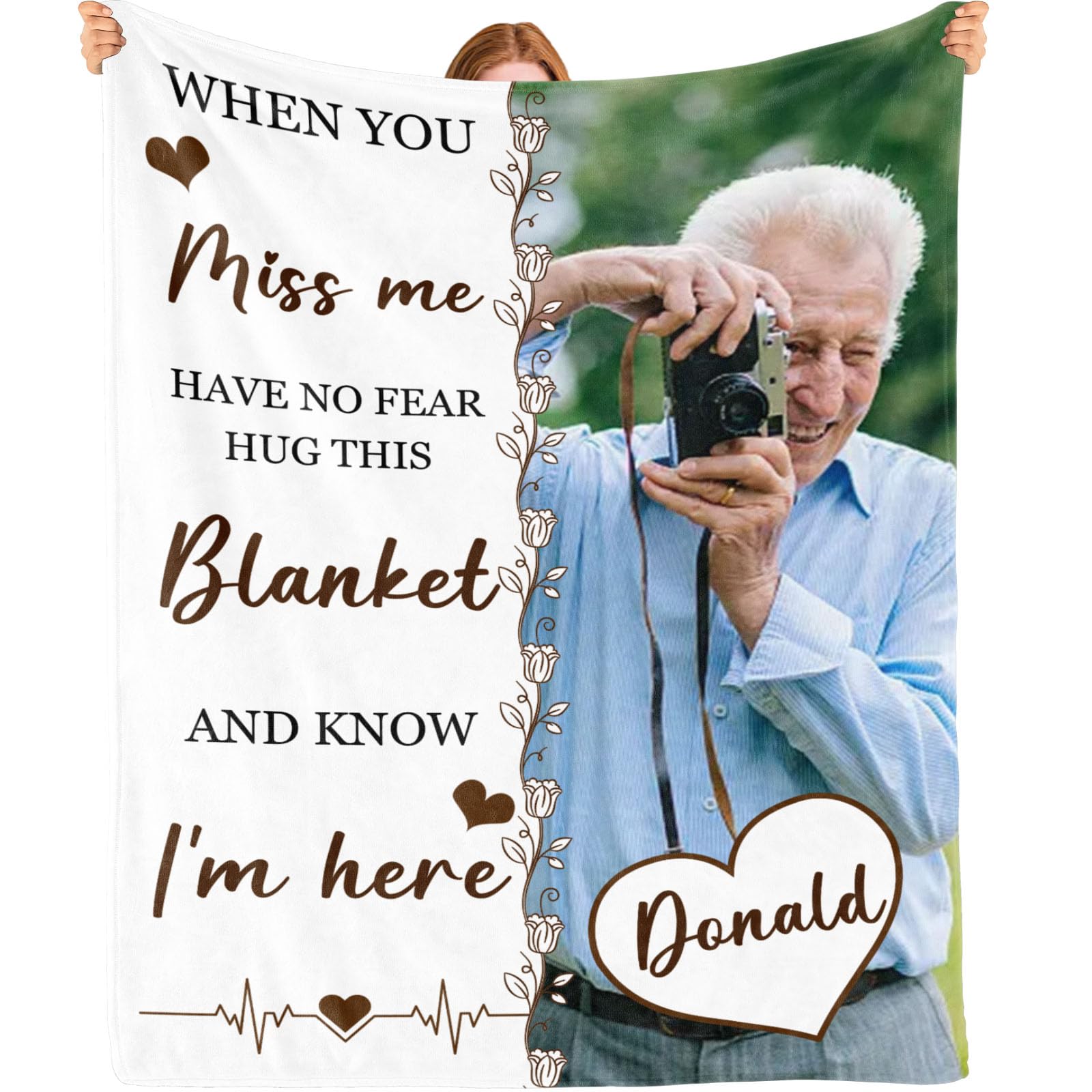 Bemaystar Custom Photo Blanket for the Lost, Personalised Memorial Gifts with Portrait for Family Member, Mum, Dad, Sister