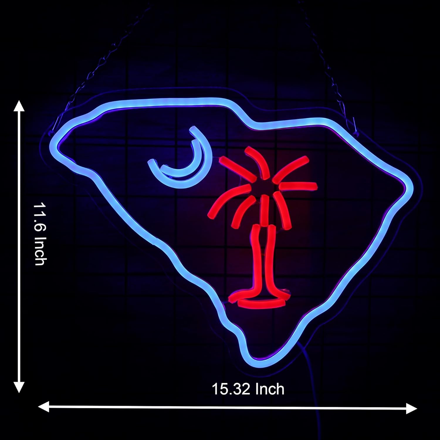 South Carolina Flag Neon Light Sign Palmetto Tree Moon Neon Sign USB Powered for Room Decor S.C. Flag LED wall sign Tree moon Neon Signs Led Neon Light sign for Wall Decor Game Room Man Cave Pub Party Birthday Gifts 15.32*11.6 Inch