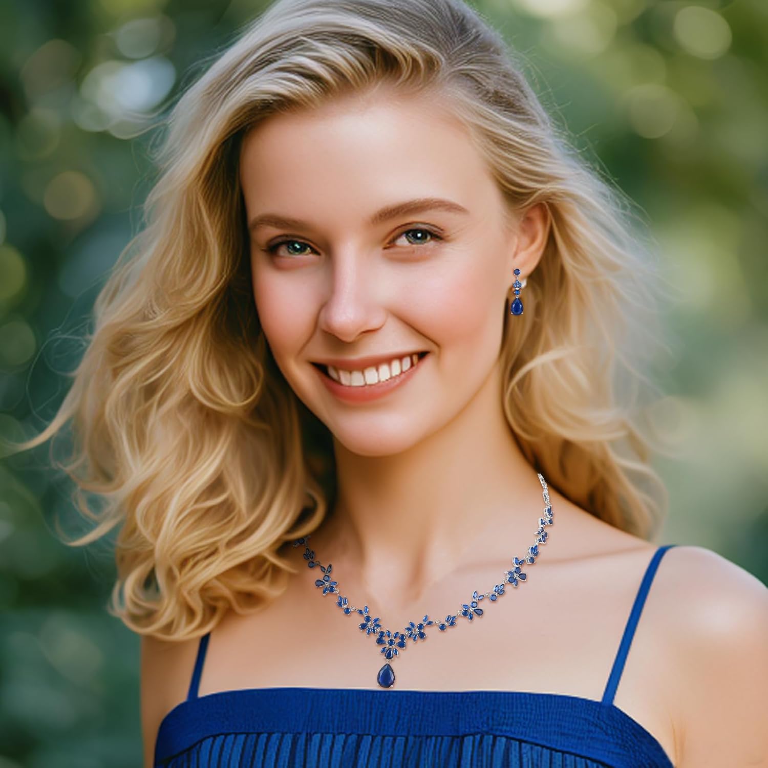 Hadskiss Jewelry Set for Women, Necklace Dangle Earrings Bracelet Set with White AAA Cubic Zirconia, Allergy Free Wedding Party Jewelry for Bridal Bridesmaid - Image 4