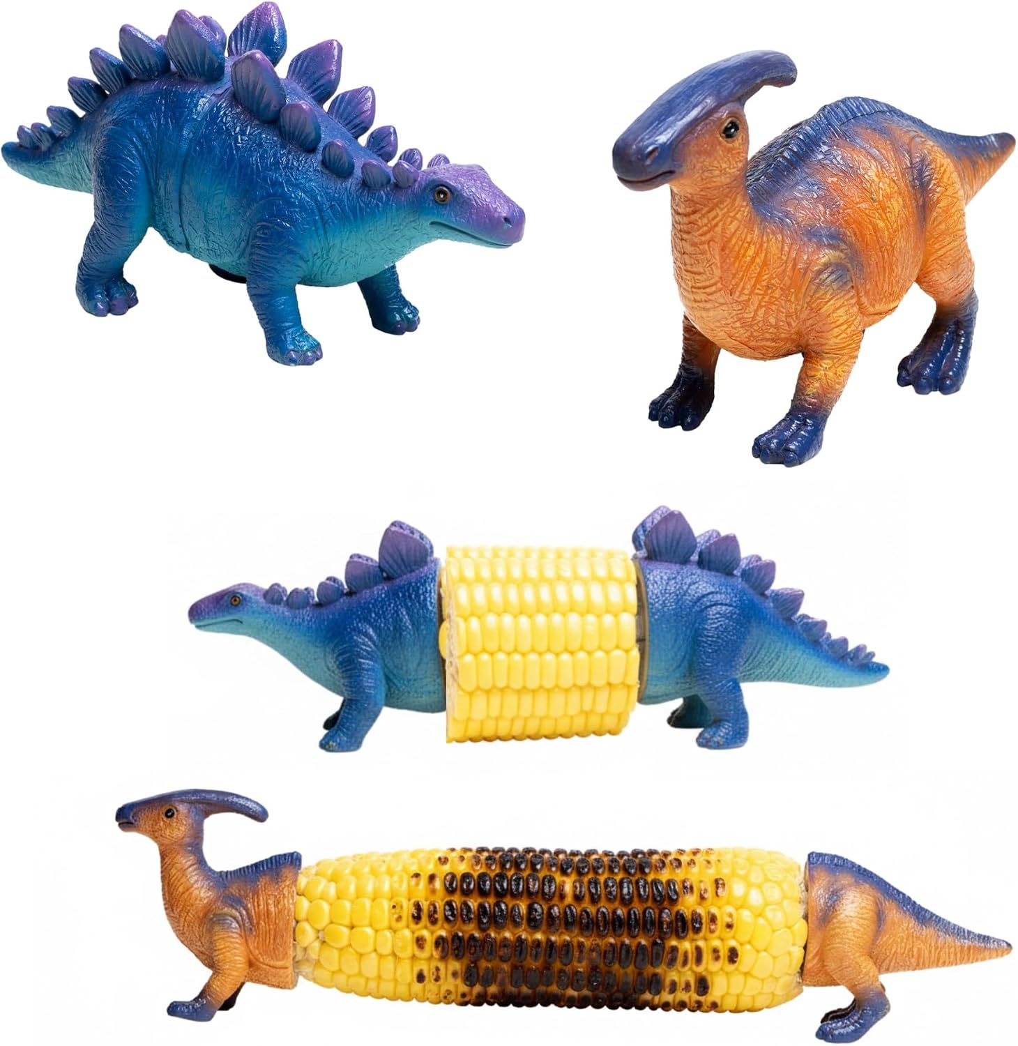 Dinosaur Corn on the Cob Holders, Stainless Steel Corn Holders -Blue/Orange