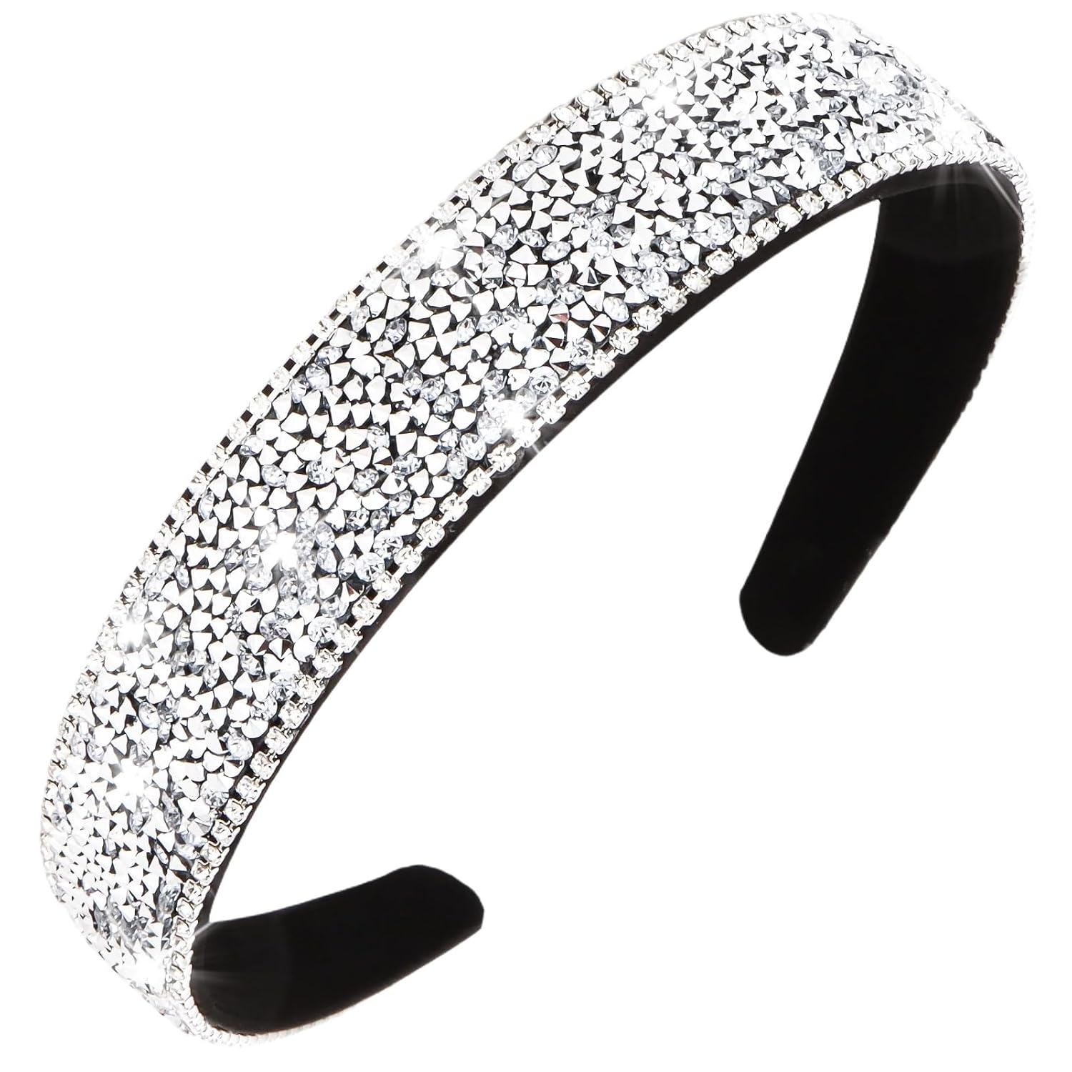Wecoe Rhinestone Headbands Wide Bling Sparkly Diamond Head Band – Non-Slip Fashion Trendy Holiday Hair Accessories for Women & Girls(Silver)