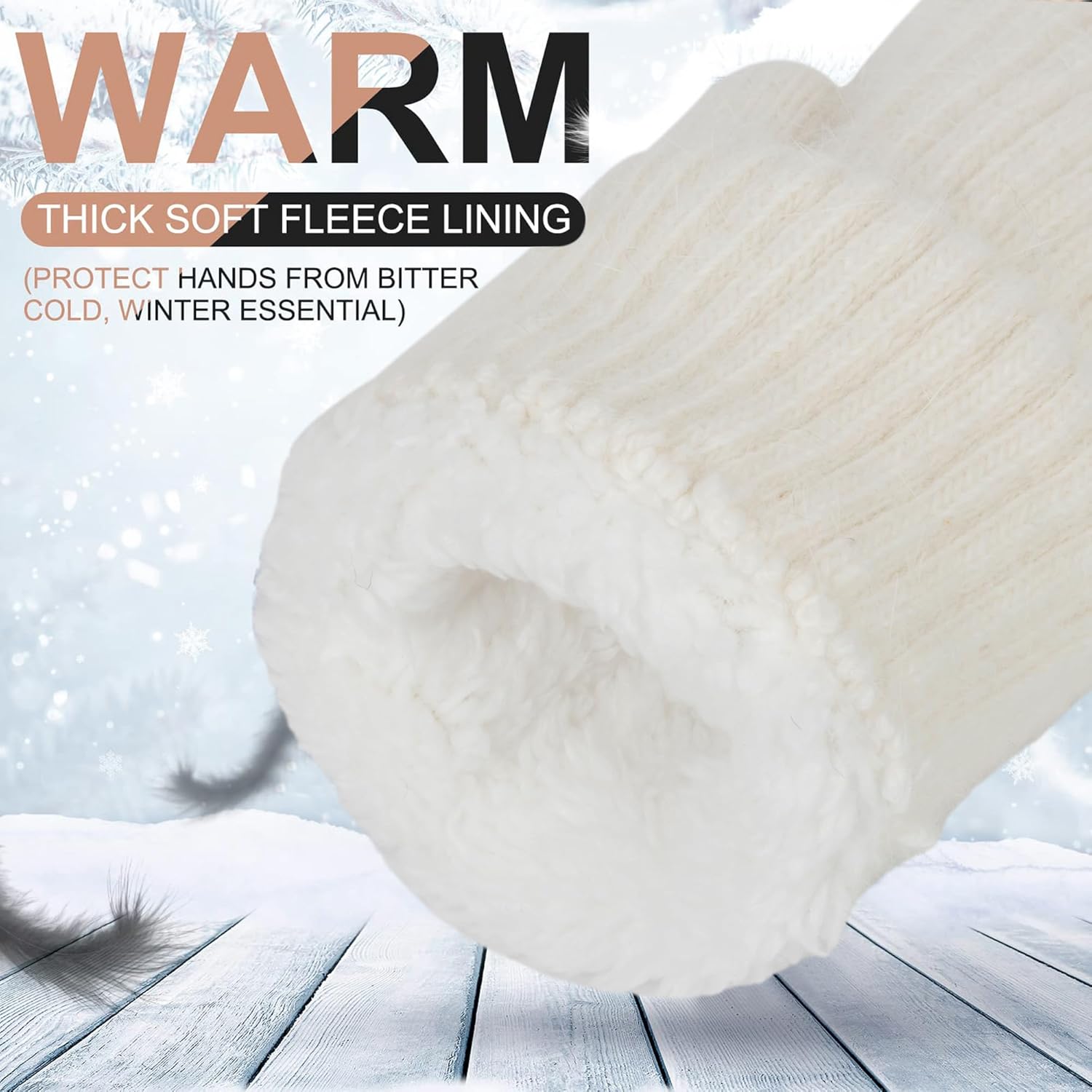 Winter Warm Mittens for Women - Knit Gloves Soft Wool Thick Fleece Lining Mittens - Image 4