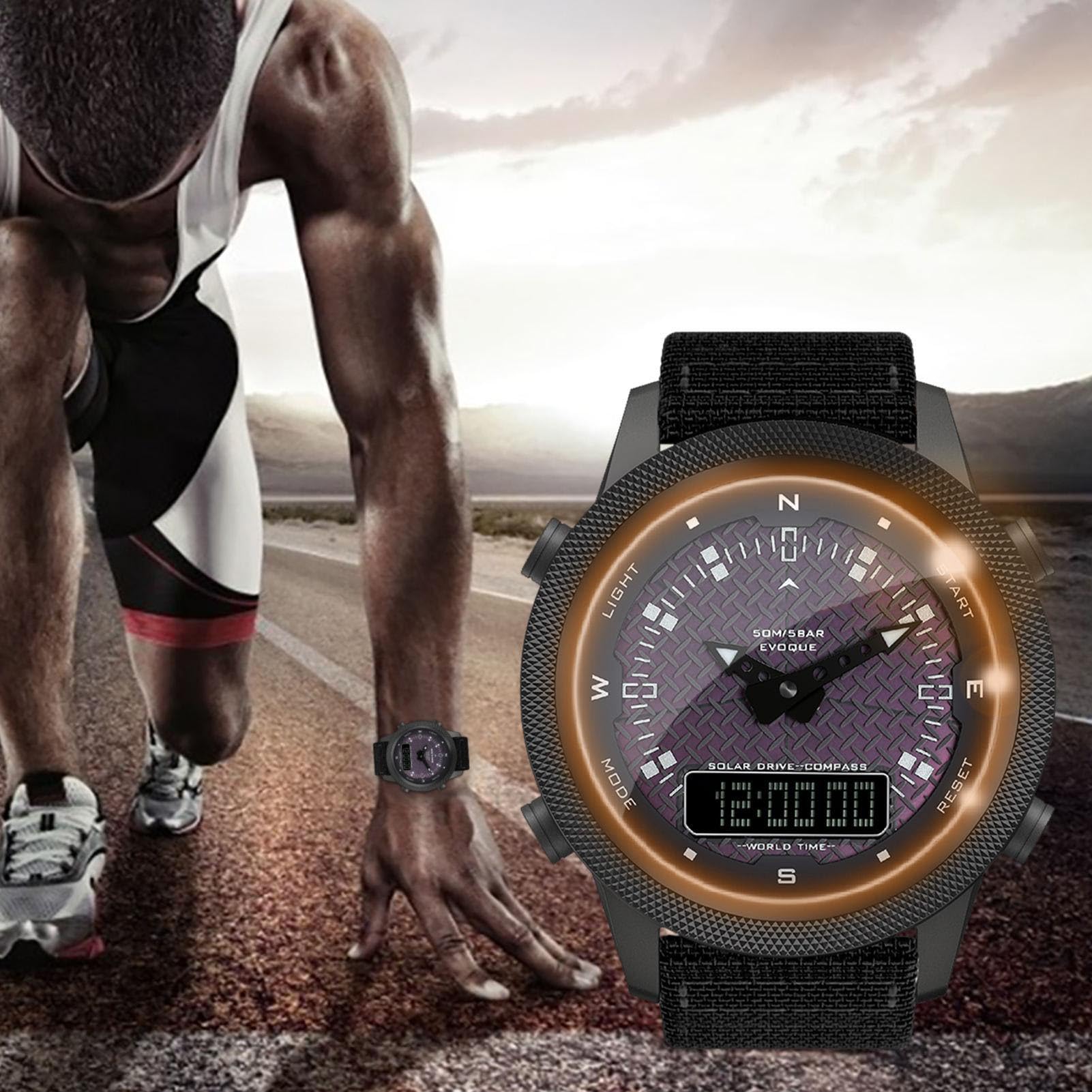 Reloj con Brújula para Exteriores, Reloj Solar Digital Multifuncional con Pantalla Dual para Viajes y Caminatas