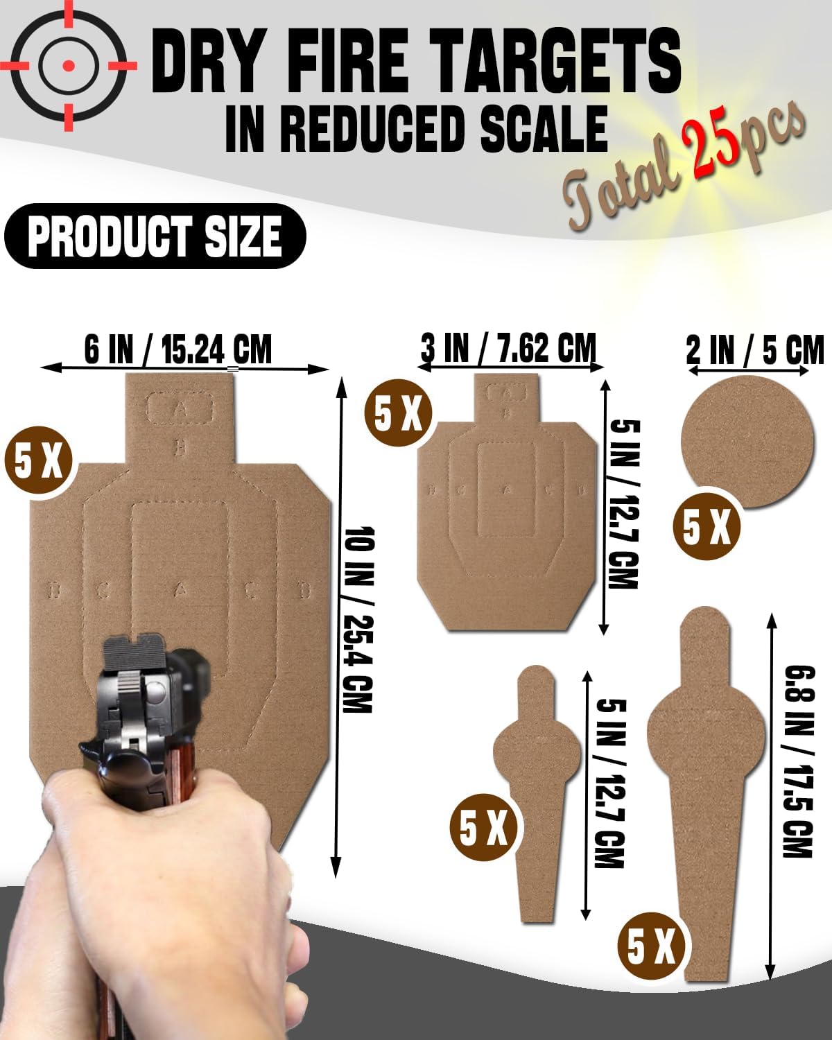 Zivosely 5 Set 25 Pcs Dry Fire Targets Cardboards in Reduced Scale, Cardboard Targets for Shooting Silhouette Simulation Style, Competition Torso Target Shooting Range Practice