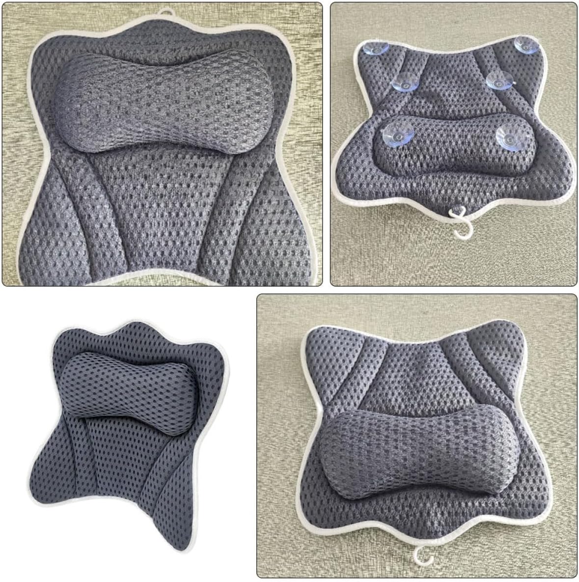 Butterfly Shape Bath Tub Pillow with 6 Suction Cups, Breathable Advanced Blue-Grey Spa Neck and Head Rest Cushion for Bathtub Soaking and Relaxation