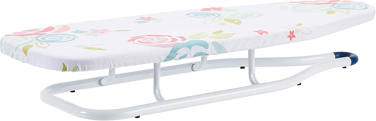 Amazon Basics Tabla de planchar plegable para ahorrar espacio, tablero con pies antideslizantes, 77 x 29 cm, blanco, floral