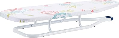 Amazon Basics Foldable Space Saving Ironing Board Tabletop with Non-Slip Feet, 77x29 cm, White, Floral
