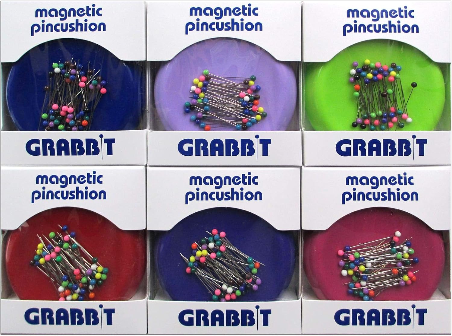 Grabbit Magnetic Sewing Pincushion with 50 Plastic Head Pins - Assorted Colors