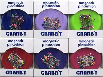 Grabbit Magnetic Sewing Pincushion with 50 Plastic Head Pins - Assorted Colors