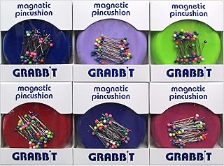 Grabbit Magnetic Sewing Pincushion with 50 Plastic Head Pins - Assorted Colors