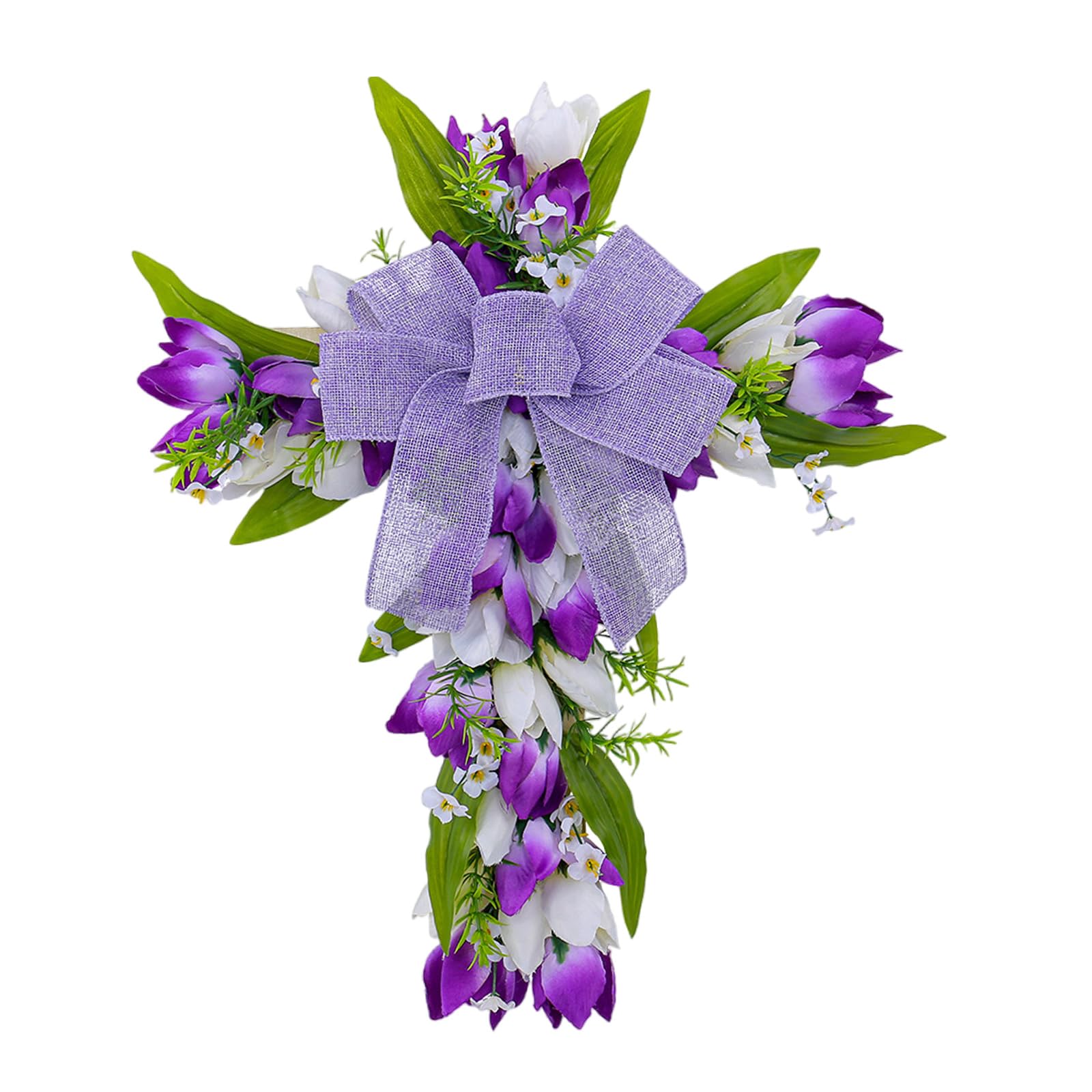 carotoe Simulation Plant Flower Easters Crucifix Wreath Tulips Garlands for Elegant Home and Decoration Party Supplies Religious Ceremony Decoration