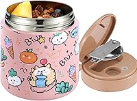 Vista 10 de Tarro térmico de alimentos para niños de 15.2 onzas, contenedor de alimentos aislado de boca ancha a prueba de fugas con cuchara y asa, lonchera