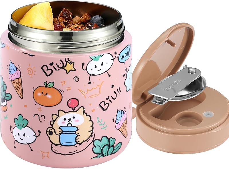 15.2 oz Kids Thermo Food Jar for Hot Food & Soup with Spoon, Ice Cream Pink | Vacuum-insulated, leakproof wide mouth, 316 stainless steel interior, silicone handle, dishwasher-safe school lunch container