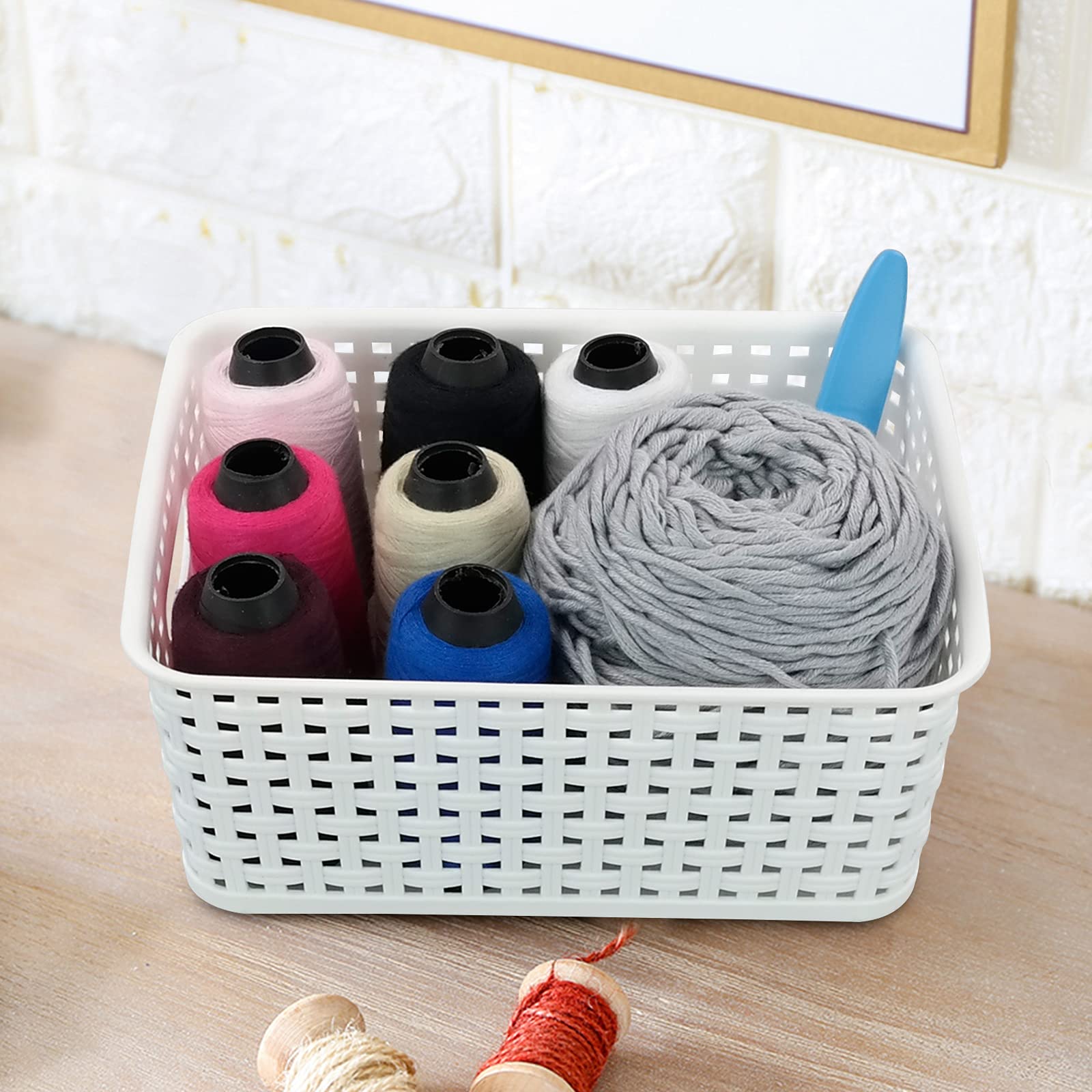 WYT Confezione Da 6 Cestini Portaoggetti In Plastica Intrecciata - 25x19x10 Cm - Colore Arancione - Ideali Per Armadi, Dispensa E Bagno