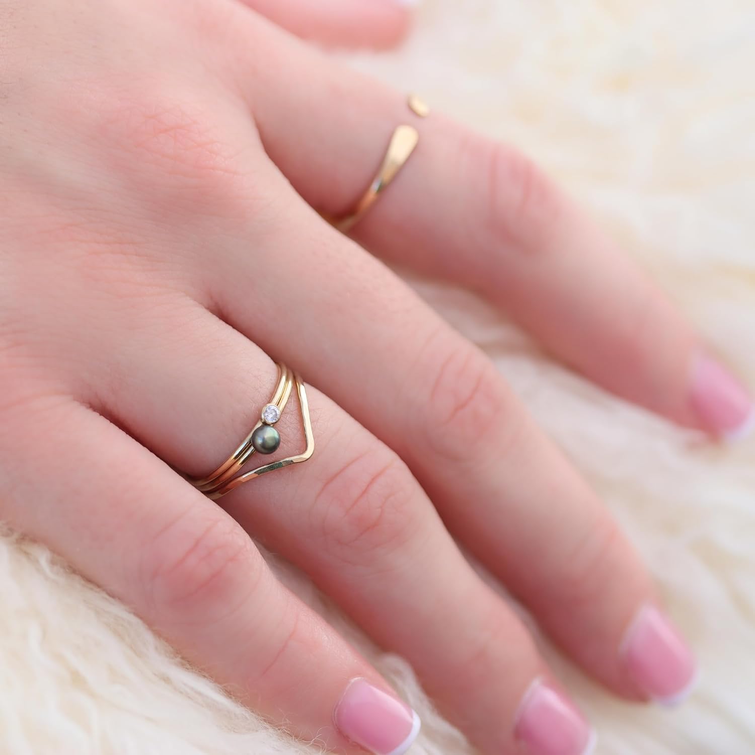 Stacking Chevron Ring, Hammered Skinny Pointed Ring in Solid Sterling Silver and Gold Filled for women by Lotus Stone Design - Image 9
