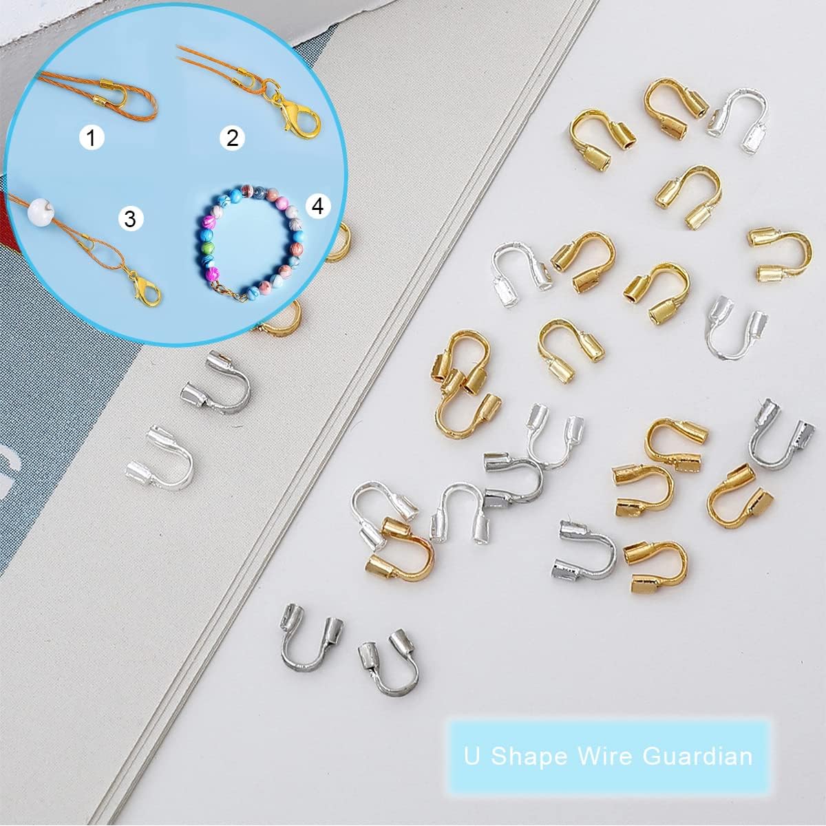 1400 Pieces Brass Tube Crimp Beads Wire Guardians Crimp Bead Knot Covers Bead Tips Knot Covers for DIY Bracelets Necklaces Jewelry Making Crafts Supplies(Gold) - Image 5