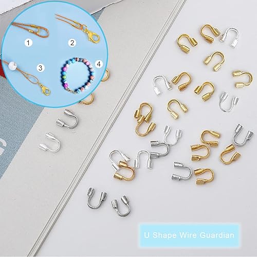 Miniatura 5 de 1400 piezas de tubos de latón para engarzar cuentas de alambre de guardianes de crimpado, puntas de cuentas, cubiertas de nudos para pulseras,