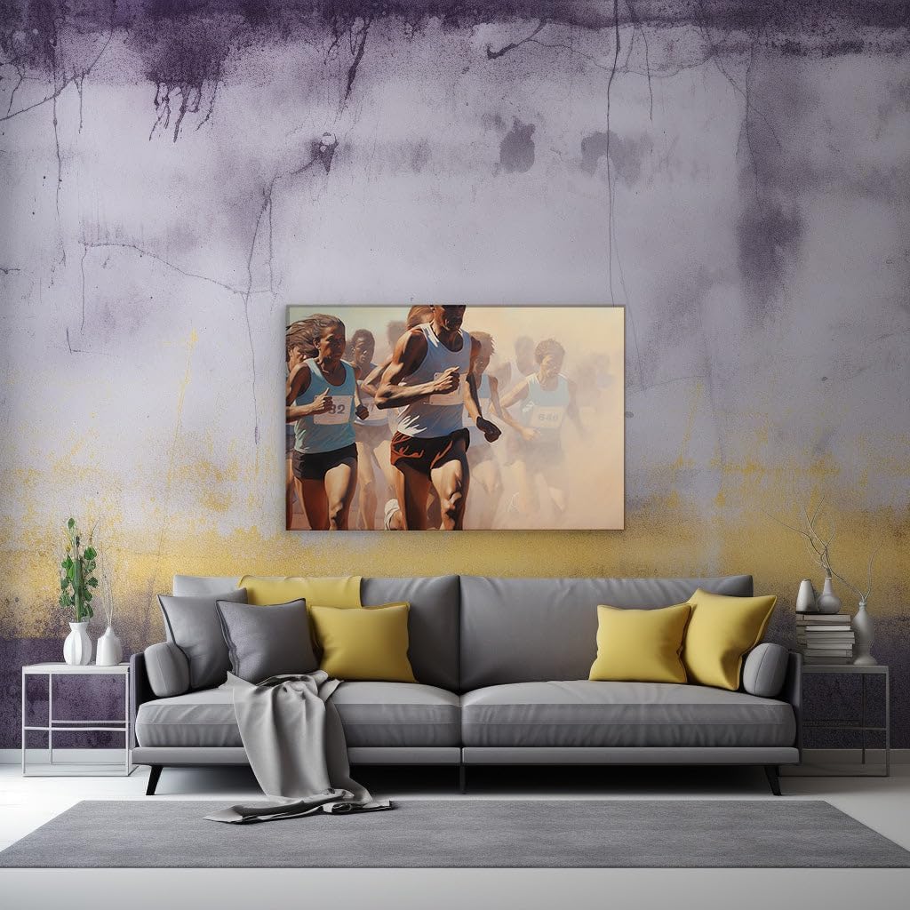 Canvas for Living room. Racing to Victory: Dust, Speed, and the Fierce Competition on Canvas, 27 x 18 inch Canvas Wall Art - Abstract Expressionist - Modern Home Decor