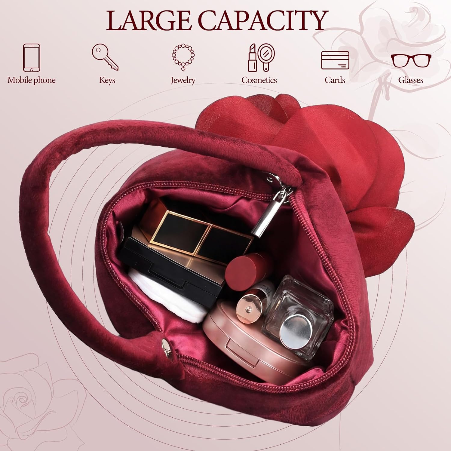 Clutch Purse for Women Velvet Evening Bag Flower Handbag Elegant Wristlet Purse for Wedding Party Prom Daily